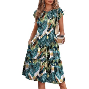 image:imageWIHOLL Summer Dresses for Women 2026 Cap Sleeve Casual Sundresses Floral Tiered Swing Fashion Beach Vacation Dress02  Palm Leaf