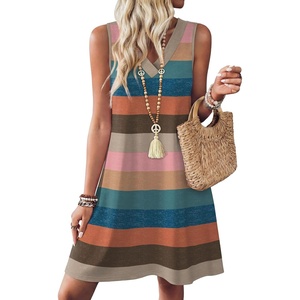 image:imageWIHOLL Summer Dresses for Women Beach Vacation Clothes Sundress Dress Hawaiian Boho Dresses Fashion Travel Cruise OutfitsColorful Stripe