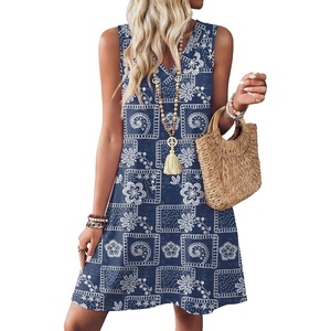 image:imageWIHOLL Summer Dresses for Women Beach Vacation Clothes Sundress Dress Hawaiian Boho Dresses Fashion Travel Cruise OutfitsNavy Florals