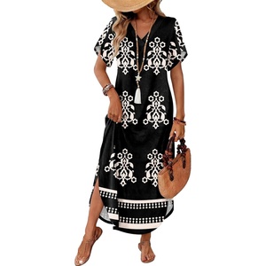 image:imageWIHOLL Summer Dresses for Women Short Sleeve Maxi Dresses V Neck Sundress with Side Slit Pockets Casual Beach DressFloral Boho