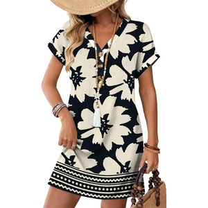 image:imageWIHOLL Summer Dresses for Women with Sleeves Midi Dress Button Down Beach Vacation Casual Dresses Fashion Clothing0black White Floral