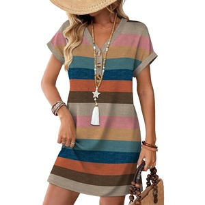 image:imageWIHOLL Summer Dresses for Women with Sleeves Midi Dress Button Down Beach Vacation Casual Dresses Fashion Clothing1colorful Stripe