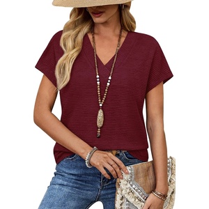 image:imageWIHOLL Summer Tops for Women 2026 Dressy Casual Short Sleeve Shirts Business Casual T Shirts Beach Vacation ClothesPlum Red