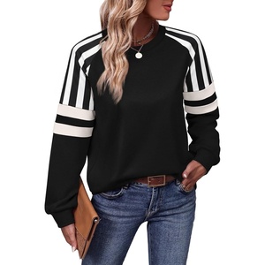 image:imageWIHOLL Sweatshirts for Women Crewneck Long Sleeve Loose Fit Tops Color Block Fashion 2026Black Striped