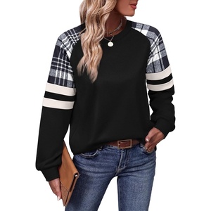 image:imageWIHOLL Sweatshirts for Women Crewneck Long Sleeve Loose Fit Tops Color Block Fashion 2026Black White Grid