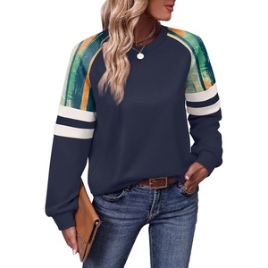 image:imageWIHOLL Sweatshirts for Women Crewneck Long Sleeve Loose Fit Tops Color Block Fashion 2026Blue Colorful Striped