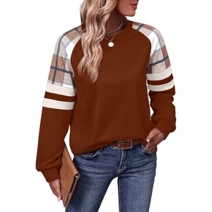 image:imageWIHOLL Sweatshirts for Women Crewneck Long Sleeve Loose Fit Tops Color Block Fashion 2026Caramel Grid
