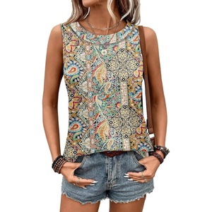image:imageWIHOLL Tank Tops for Women Summer Outfits 2026 Crewneck Spring Casual Sleeveless Shirts Blouses ClothingBoho Print