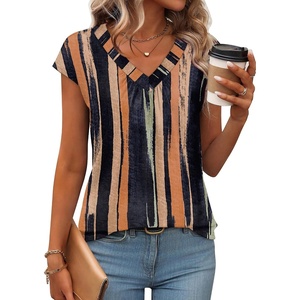 image:imageWIHOLL Tank Tops for Women Summer Shirts V Neck TShirts Beach Vacation Clothe Boho Sleeveless Basic Tees Fashion Clothing3charcoal Stripes