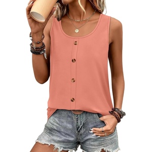 image:imageWIHOLL Tank Tops for Women Summer Tops Trendy Dressy Casual Spring Vacation Outfits Crewneck Button Down Sleeveless ShirtsCoral