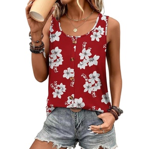 image:imageWIHOLL Tank Tops for Women Summer Tops Trendy Dressy Casual Spring Vacation Outfits Crewneck Button Down Sleeveless ShirtsPattern Red
