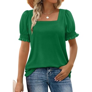 image:imageWIHOLL Tops for Women Summer Casual Ruffle Trim Sleeve Square Neck T Shirts1green