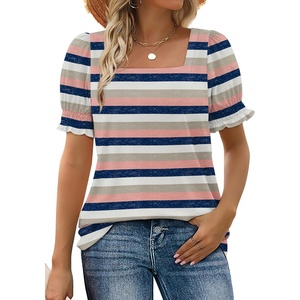 image:imageWIHOLL Tops for Women Summer Casual Ruffle Trim Sleeve Square Neck T Shirts2multicolor 1