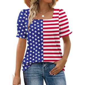 image:imageWIHOLL Tops for Women Summer Casual Ruffle Trim Sleeve Square Neck T Shirts2usa Flag