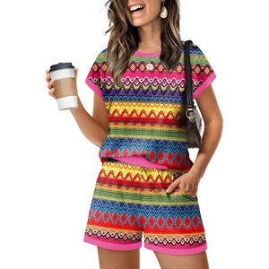 image:imageWIHOLL Two Piece Sets for Women Summer Lounge Short Sets Cap Sleeve Crew Neck Sweatsuit with Pocket XS2XL08boho Pink Purple Stripe