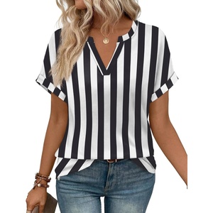 image:imageWIHOLL Womens Blouses Spring Tops Short Sleeve Shirts Dressy Casual Summer Vacation Fashion Clothing 2026Black White Stripe