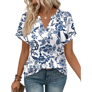 image:imageWIHOLL Womens Blouses Spring Tops Short Sleeve Shirts Dressy Casual Summer Vacation Fashion Clothing 2026Blue Floral Print