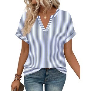 image:imageWIHOLL Womens Blouses Spring Tops Short Sleeve Shirts Dressy Casual Summer Vacation Fashion Clothing 2026Blue White Striped