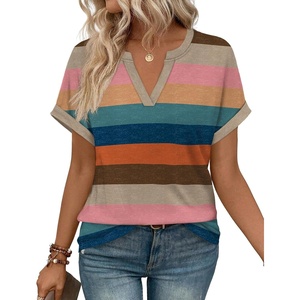 image:imageWIHOLL Womens Blouses Spring Tops Short Sleeve Shirts Dressy Casual Summer Vacation Fashion Clothing 2026Colorful Striped