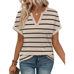 image:imageWIHOLL Womens Blouses Spring Tops Short Sleeve Shirts Dressy Casual Summer Vacation Fashion Clothing 2026Khaki Black Striped
