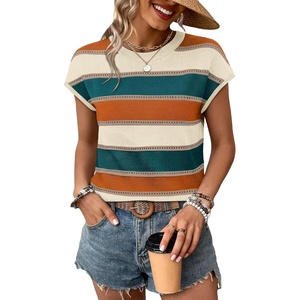 image:imageWIHOLL Womens Lightweight Sweater Spring Summer Fall Outfits Cap Sleeve Hollow Out Knit Fashion Clothing 2026Green Orange Stripes