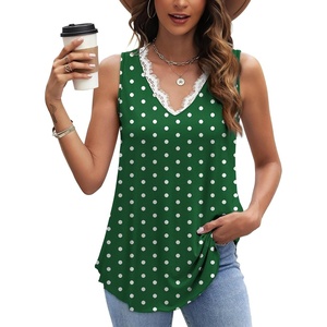 image:imageWIHOLL Womens Loose Fit V Neck Lace Sleeveless Summer Tank TopUgreen Polka Dots