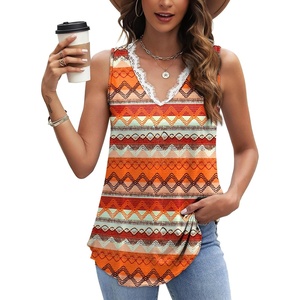 image:imageWIHOLL Womens Loose Fit V Neck Lace Sleeveless Summer Tank TopUorange Boho