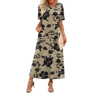 image:imageWIHOLL Womens Maxi Dresses V Neck Vacation Beach Sundresses Floral Travel Summer DressFloral Black Flowers