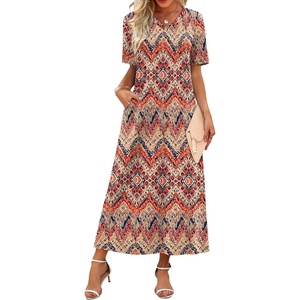 image:imageWIHOLL Womens Maxi Dresses V Neck Vacation Beach Sundresses Floral Travel Summer DressFloral Boho 1