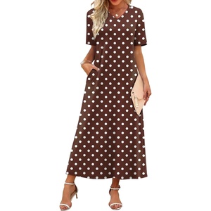 image:imageWIHOLL Womens Maxi Dresses V Neck Vacation Beach Sundresses Floral Travel Summer DressFloral Brown Polka Dot