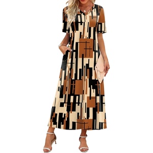 image:imageWIHOLL Womens Maxi Dresses V Neck Vacation Beach Sundresses Floral Travel Summer DressFloral Plaid