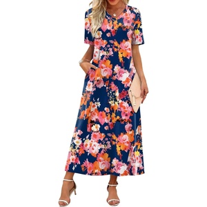 image:imageWIHOLL Womens Maxi Dresses V Neck Vacation Beach Sundresses Floral Travel Summer DressFloral Rose
