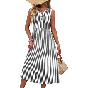 image:imageWIHOLL Womens Summer Dresses Maxi Dress Vacation Beach Sundresses 2026 with PocketsFloral Black Striped