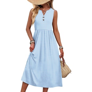 image:imageWIHOLL Womens Summer Dresses Maxi Dress Vacation Beach Sundresses 2026 with PocketsFloral Blue Grid