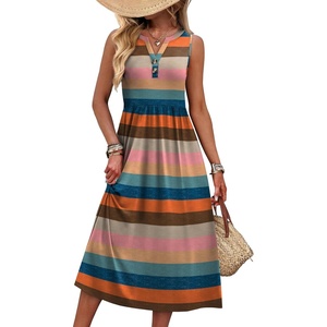 image:imageWIHOLL Womens Summer Dresses Maxi Dress Vacation Beach Sundresses 2026 with PocketsFloral Pink Striped
