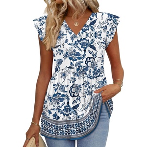 image:imageWIHOLL Womens Summer Tops 2026 Babydoll Shirts Ruffle Sleeve Spring Outfits Dressy Casual BlousesBlue Boho