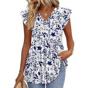 image:imageWIHOLL Womens Summer Tops 2026 Babydoll Shirts Ruffle Sleeve Spring Outfits Dressy Casual BlousesBlue Floral