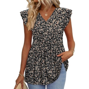 image:imageWIHOLL Womens Summer Tops 2026 Babydoll Shirts Ruffle Sleeve Spring Outfits Dressy Casual BlousesFloral Black
