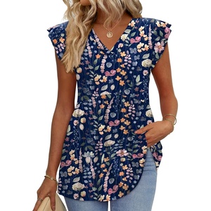 image:imageWIHOLL Womens Summer Tops 2026 Babydoll Shirts Ruffle Sleeve Spring Outfits Dressy Casual BlousesFloral Navy