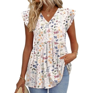 image:imageWIHOLL Womens Summer Tops 2026 Babydoll Shirts Ruffle Sleeve Spring Outfits Dressy Casual BlousesFloral White