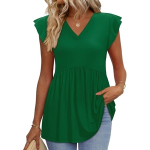 image:imageWIHOLL Womens Summer Tops 2026 Babydoll Shirts Ruffle Sleeve Spring Outfits Dressy Casual BlousesGreen