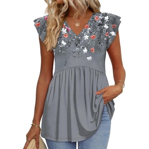 image:imageWIHOLL Womens Summer Tops 2026 Babydoll Shirts Ruffle Sleeve Spring Outfits Dressy Casual BlousesGrey Floral