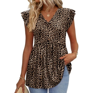 image:imageWIHOLL Womens Summer Tops 2026 Babydoll Shirts Ruffle Sleeve Spring Outfits Dressy Casual BlousesLeopard