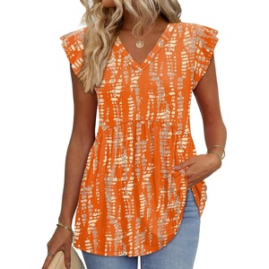 image:imageWIHOLL Womens Summer Tops 2026 Babydoll Shirts Ruffle Sleeve Spring Outfits Dressy Casual BlousesOrange Pattern