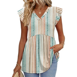image:imageWIHOLL Womens Summer Tops 2026 Babydoll Shirts Ruffle Sleeve Spring Outfits Dressy Casual BlousesOrange Stripes