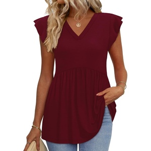 image:imageWIHOLL Womens Summer Tops 2026 Babydoll Shirts Ruffle Sleeve Spring Outfits Dressy Casual BlousesWinered