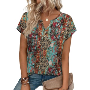 image:imageWIHOLL Womens Summer Tops 2026 Cap Short Sleeve Shirts V Neck Tshirts Spring Blouses Beach Vacation ClothesPrint 01