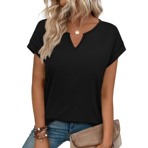image:imageWIHOLL Womens Summer Tops 2026 Cap Short Sleeve Shirts V Neck Tshirts Spring Blouses Beach Vacation ClothesSolid Black