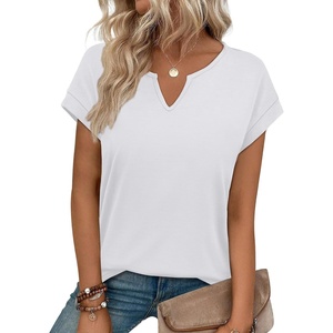 image:imageWIHOLL Womens Summer Tops 2026 Cap Short Sleeve Shirts V Neck Tshirts Spring Blouses Beach Vacation ClothesSolid White