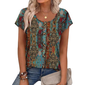 image:imageWIHOLL Womens Summer Tops Cap Short Sleeve Shirts Button Down Blouses U Neck T Shirts Fashion ClothingMuticolored